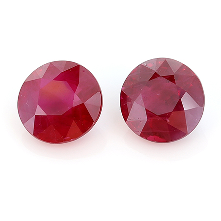 2.58 cttw Pair of Round Rubies : Rich Pigeon Blood Red