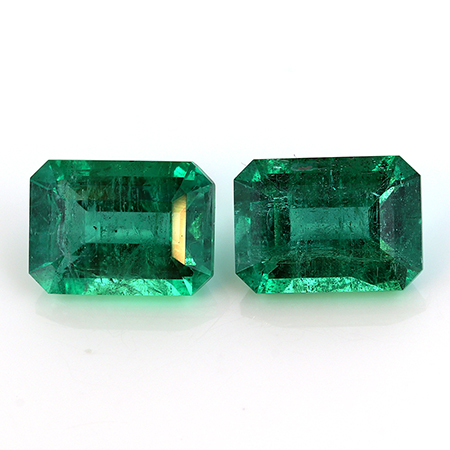 3.26 cttw Pair of Emerald Cut Emeralds : Fine Grass Green