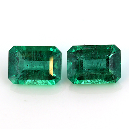 3.26 cttw Fine Grass Green Pair of Natural Emerald Cut Natural Emeralds