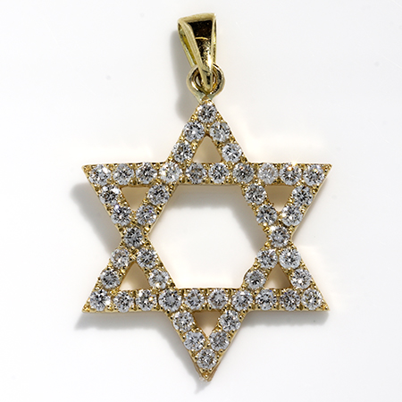 18K Yellow Gold Star of David Pendant : 0.24 cttw Diamonds