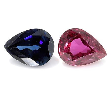 1.32 cttw Pair of Pear Shape Sapphire & Ruby : Fine Bicolor Blue & Red