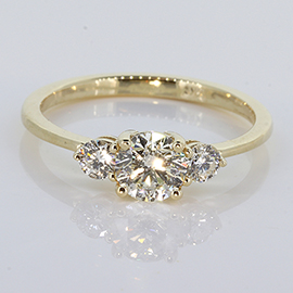 14K Yellow Gold Three Stone Ring : 0.68 cttw Diamonds