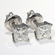 14K White Gold Basket 0.80cttw Princess cut Diamond Earrings
