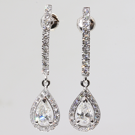 14K White Gold Drop Earrings : 1.75 cttw Diamonds