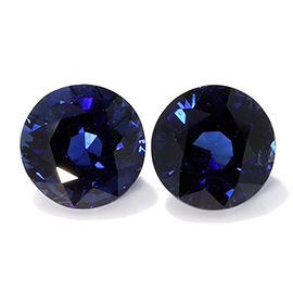 4.14 cttw Pair of Round Sapphires : Deep Rich Blue