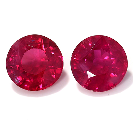2.21 cttw Pair of Round Rubies : Fine Red