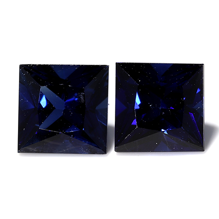 1.45 cttw Pair of Princess Cut Blue Sapphires : Royal Blue