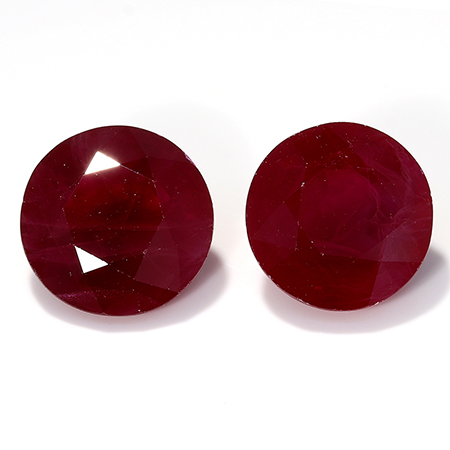 6.01 cttw Pair of Round Rubies : Deep Rich Red