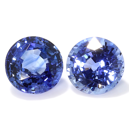 1.29 cttw Pair of Round Blue Sapphires : Fine Blue