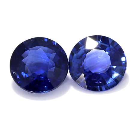 1.87 cttw Pair of Round Blue Sapphires : Royal Blue