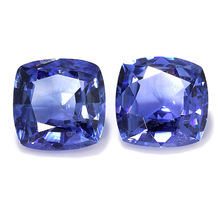 2.14 cttw Pair of Cushion Cut Blue Sapphires : Rich Blue