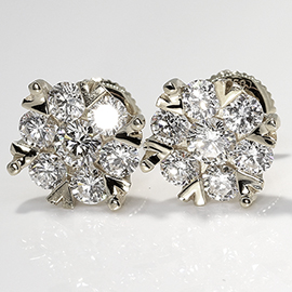 18K White Gold Designer Stud Earrings : 1.60 cttw Diamonds
