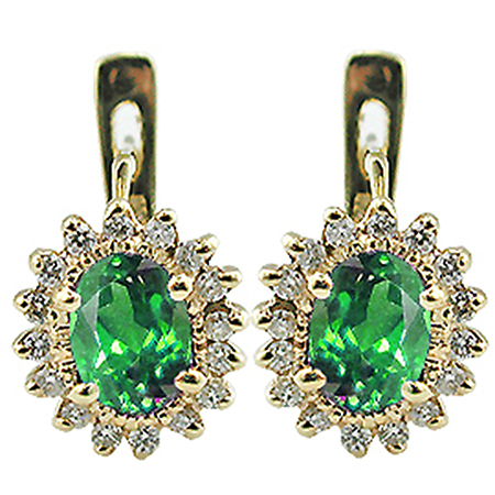 14K Yellow Gold Hoop Earrings : 1.85 cttw Emeralds & Diamonds