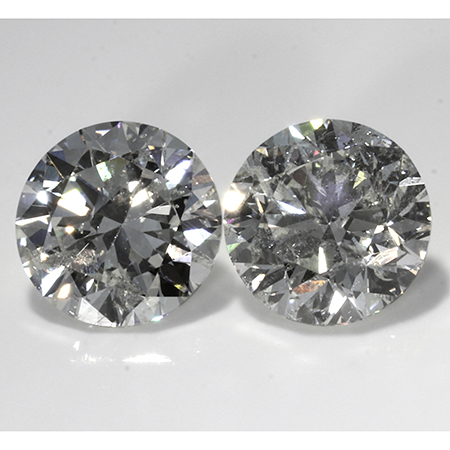 2.09 cttw Pair of Round Natural Diamonds : H / I1