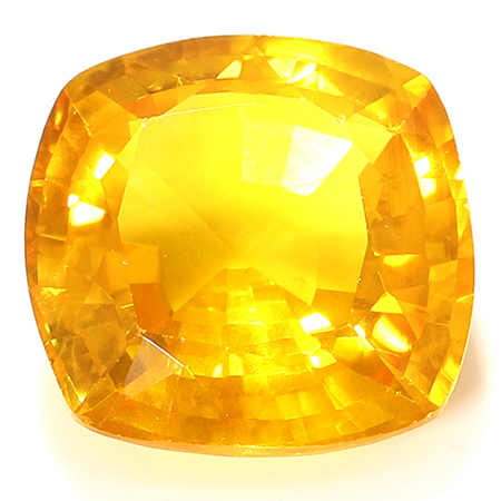 2.32 ct Cushion Cut Yellow Sapphire : Golden Orange