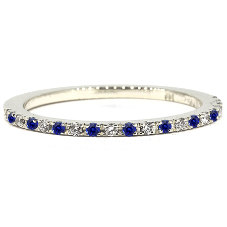 18K White Gold Band : 0.16 cttw Diamonds & Sapphires