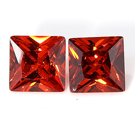 1.07 cttw Pair of Princess Cut Zircons : Darkish Orange