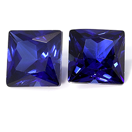 1.74 cttw Pair of Princess Cut Zircons : Midnight Blue