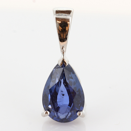 14K White Gold  Pendant 1.20 ct Pear Shape Blue Sapphire