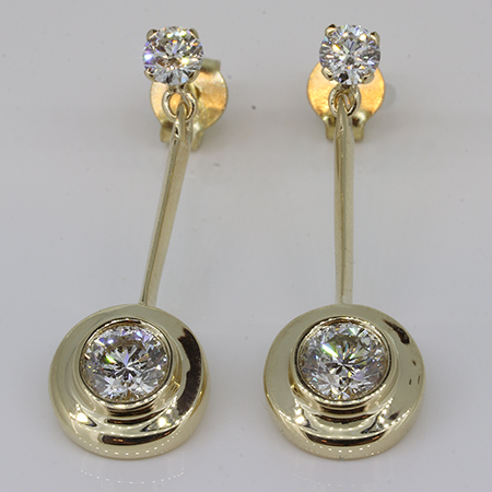 14K Yellow Gold Drop Earrings : 1.11 cttw Diamonds