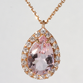 14K Rose Gold Drop Pendant : 1.87 cttw Morganite & Diamonds