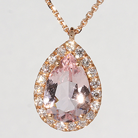 14K Rose Gold Drop Pendant : 1.44 cttw Morganite & Diamonds