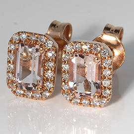 14K Rose Gold Designer Stud Earrings : 1.41 cttw Morganites & Diamonds