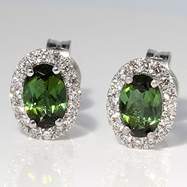 14K White Gold Designer Stud Earrings : 1.27 cttw Tourmalines & Diamonds