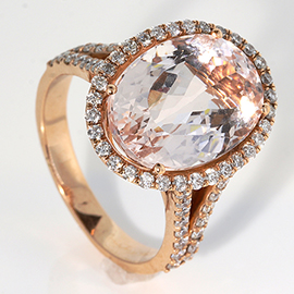 14K Rose Gold Multi Stone Ring : 7.00 cttw Morganite & Diamonds