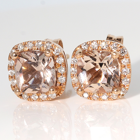 14K Rose Gold Designer Stud Earrings : 2.00 cttw Morganites & Diamonds