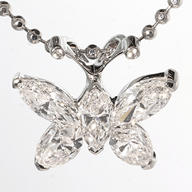 18K White Gold Drop Butterfly Pendant : 1.09 cttw Diamonds