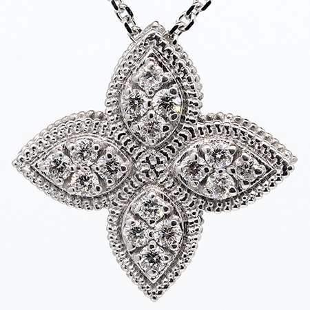 14K White Gold Flower Pendant : 0.15 cttw Diamonds