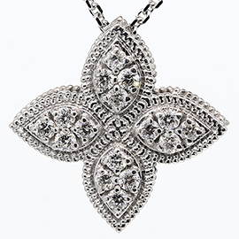 14K White Gold Flower Pendant : 0.15 cttw Diamonds