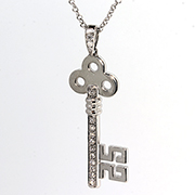 18K White Gold 0.18cttw Diamond Key Pendant