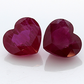 1.51 cttw Pair of Heart Shape Rubies : Rich Red