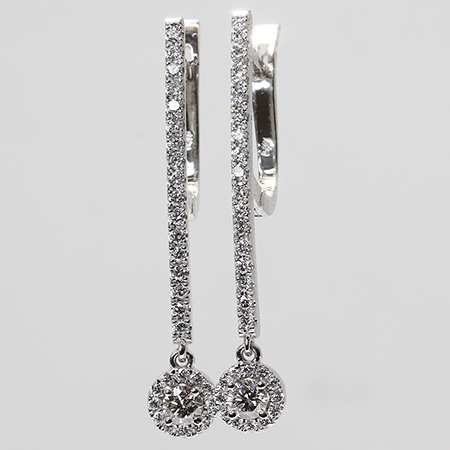 14K White Gold Hoop Earrings : 0.78 cttw Diamonds