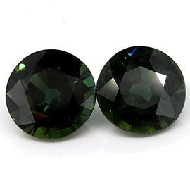 4.26 cttw Pair of Round Green Sapphires : Rich Green