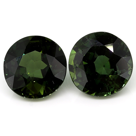 2.43 cttw Pair of Round Green Sapphires : Fine Green