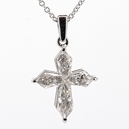 18K White Gold Cross Pendant : 1.16 cttw Diamonds