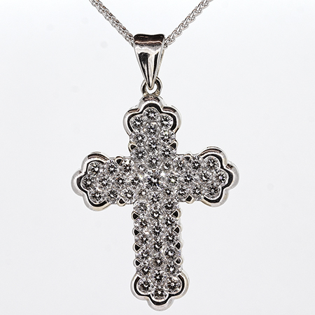 18K White Gold Cross Pendant : 2.17 cttw Diamonds