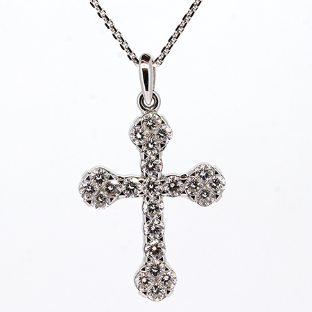 18K White Gold Cross Pendant : 1.02 cttw Diamonds