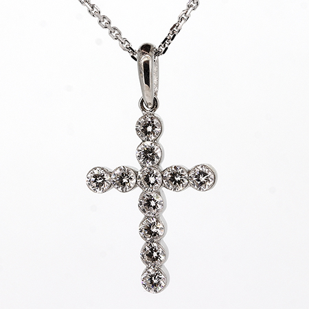 18K White Gold Cross Pendant : 0.54 cttw Diamonds