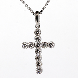 18K White Gold Cross Pendant : 0.54 cttw Diamonds