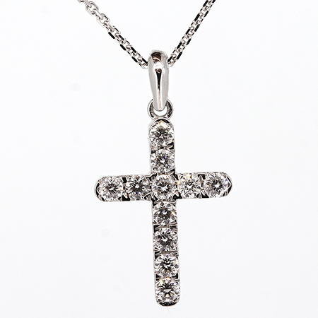 14K White Gold Cross Pendant : 0.30 cttw Diamonds