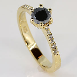 18K Yellow Gold Multi Stone Ring : 0.62 cttw Diamonds  - Black Color Enhanced