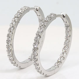 14K White Gold Hoop Earrings : 1.50 cttw Diamonds
