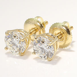 18K Yellow Gold Basket Style Stud Earrings : 1.50 cttw Diamonds