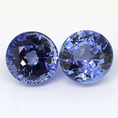 1.43 cttw Pair of Round Blue Sapphires : Rich Blue