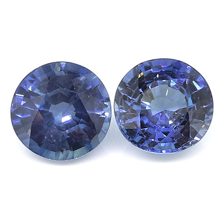 2.48 cttw Fine Blue Pair of Round Natural Blue Sapphires