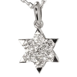 18K White Gold Star of David Pendant : 0.85 cttw Diamonds